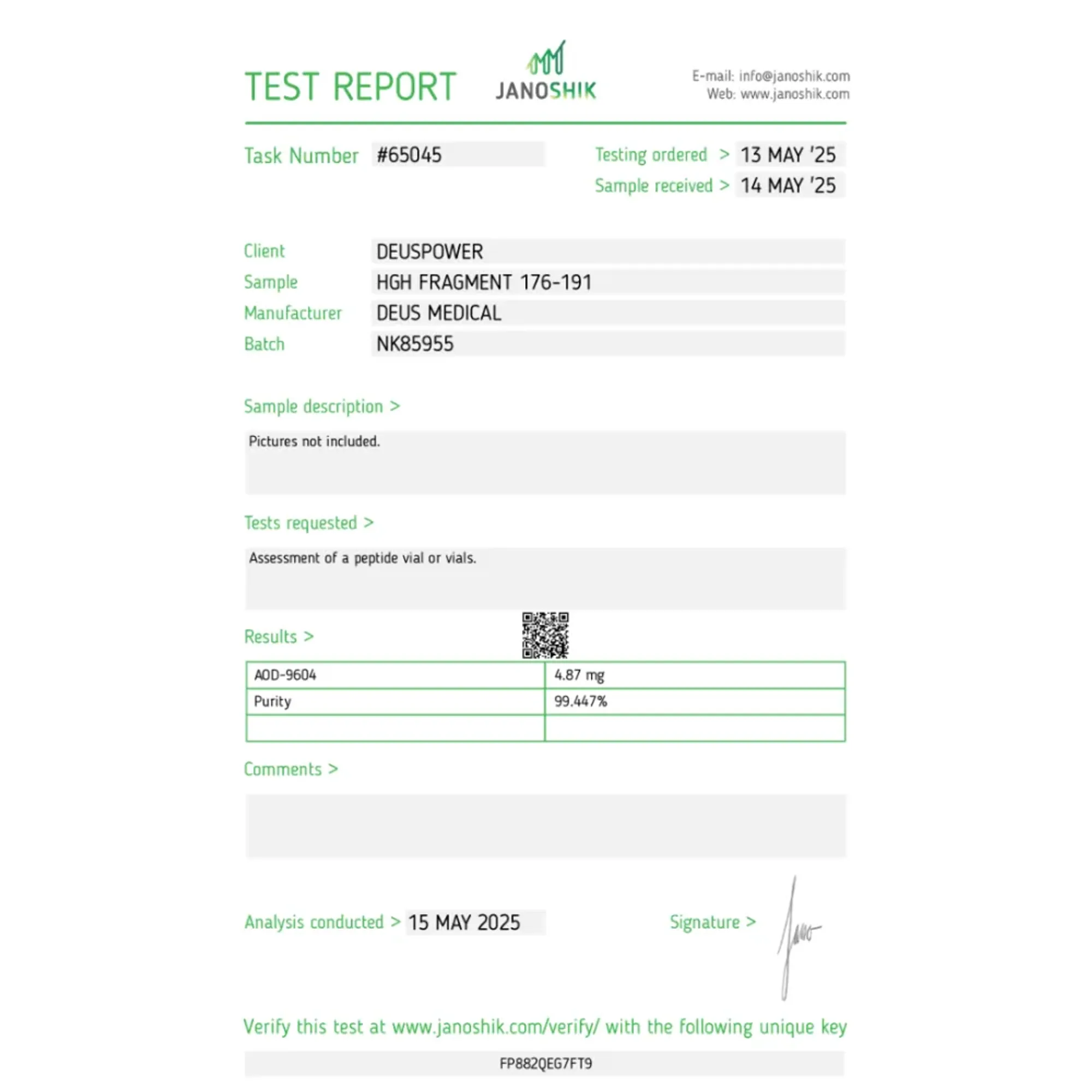 HGH FRAGMENT 176-191 recombinant human growth hormone fragment vial, Deus Medical