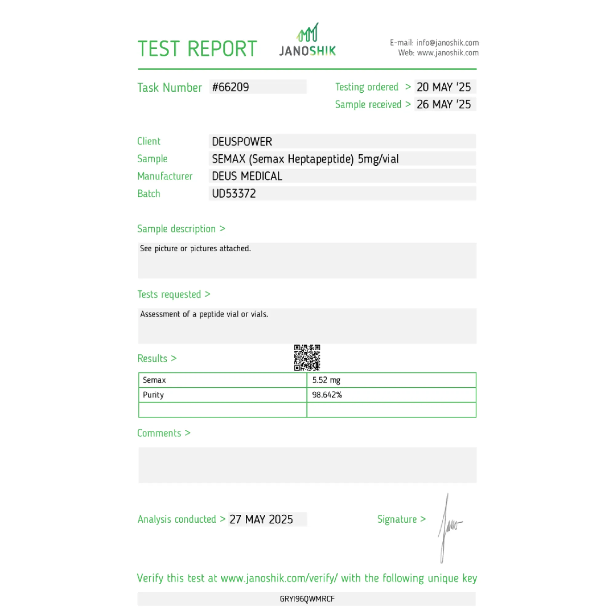 SEMAX (Semax Heptapeptide), Deus Medical, Buy Steroids Online - helixamed.com