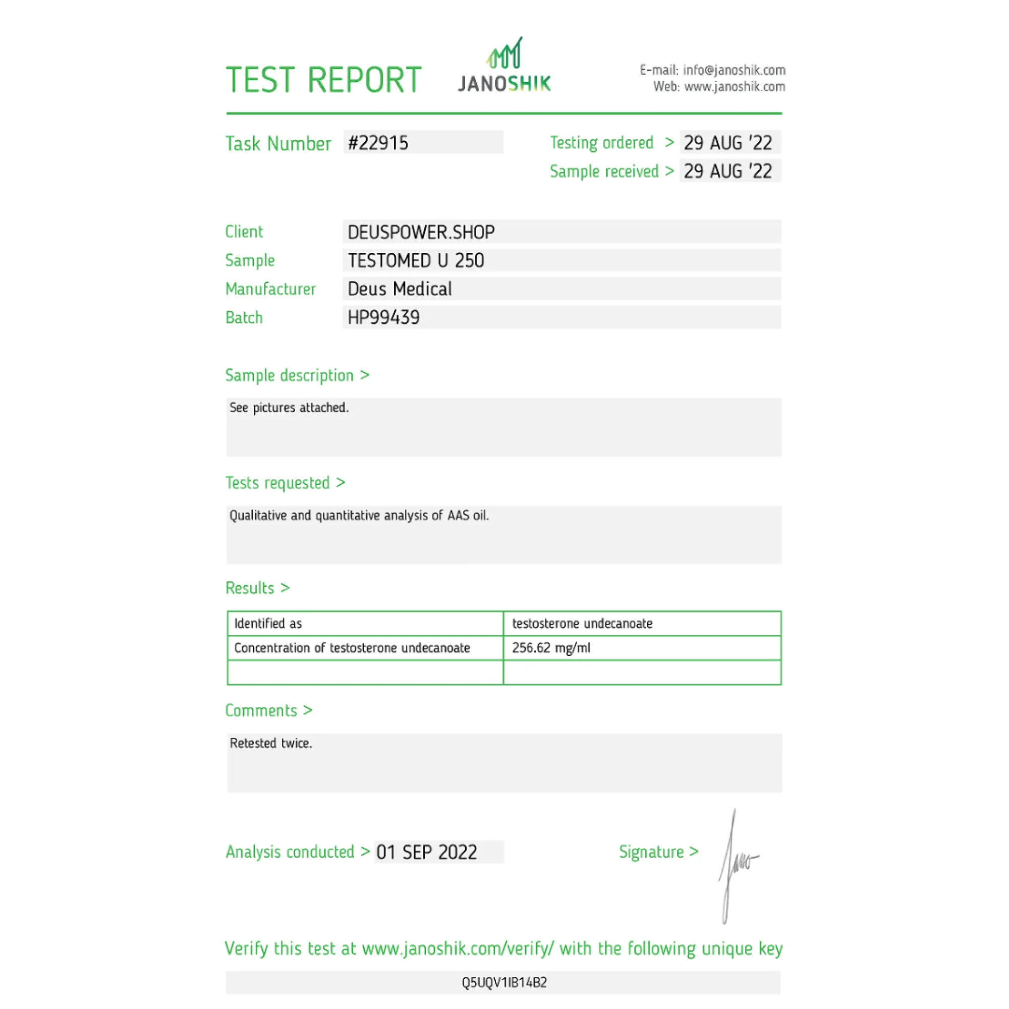 TESTOMED U 250 (Testosterone Undecanoate) injectable ampoules, Deus Medical