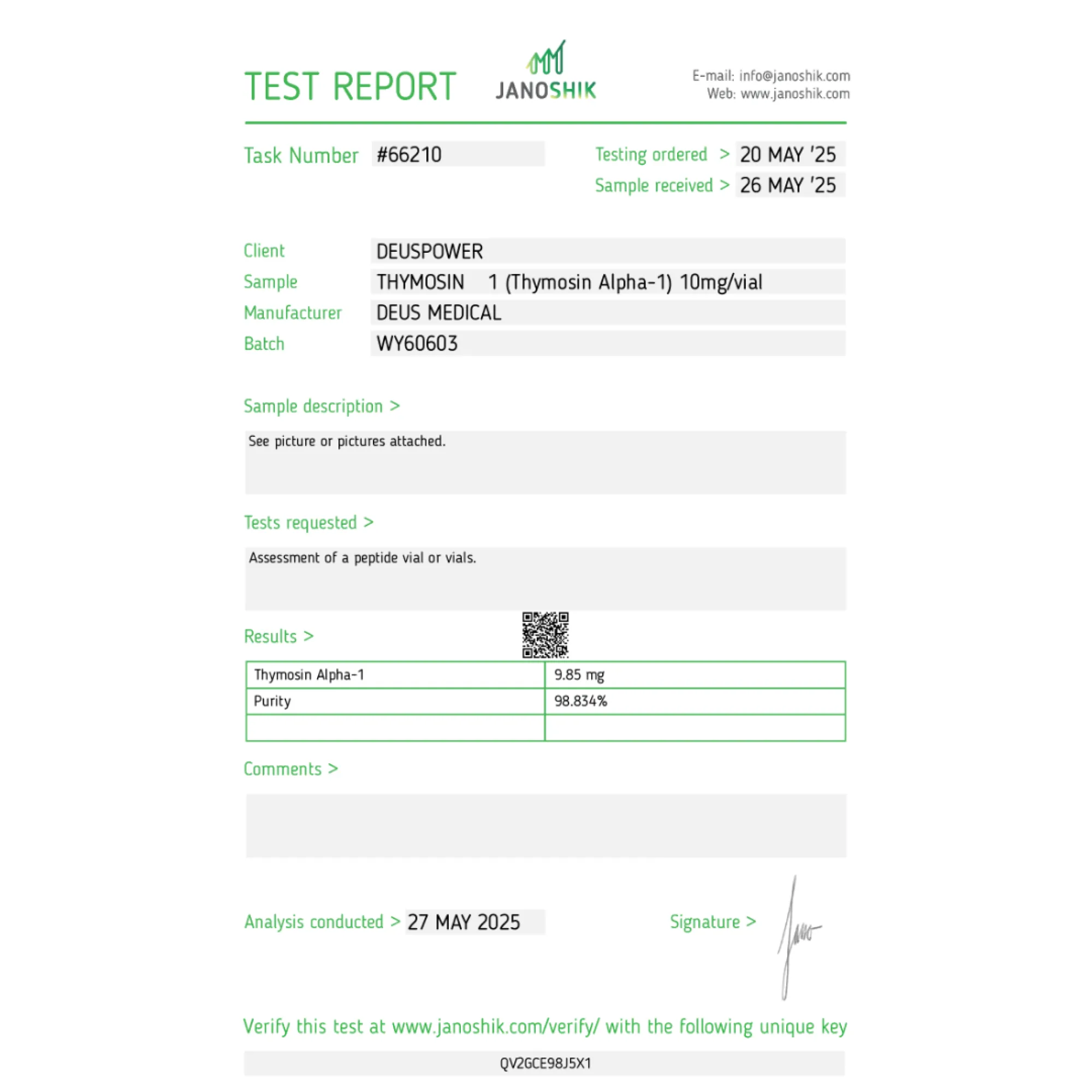 THYMOSIN Α1 (Thymosine Alpha-1), Deus Medical, Acheter des stéroïdes en ligne - helixamed.com
